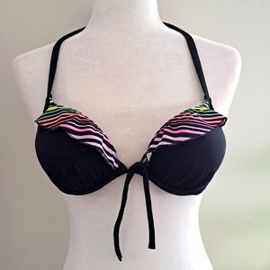 Victoria's Secret Bombsh Black and Colorful Ruffle Pudh-Up Swimsuit Top …
